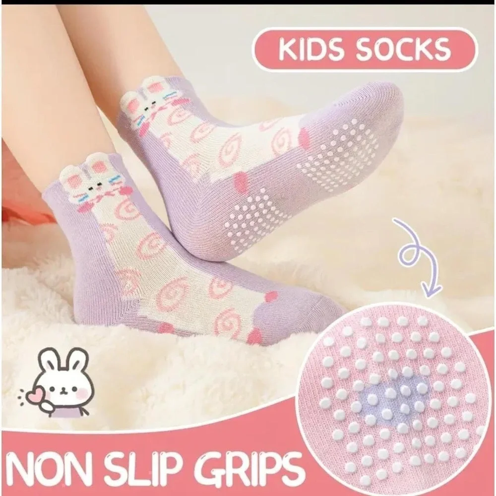 Girls Grip Anti-slip Animal Whimsical Funny Critter Pack Cotton Socks 5-8 YO 6pk
